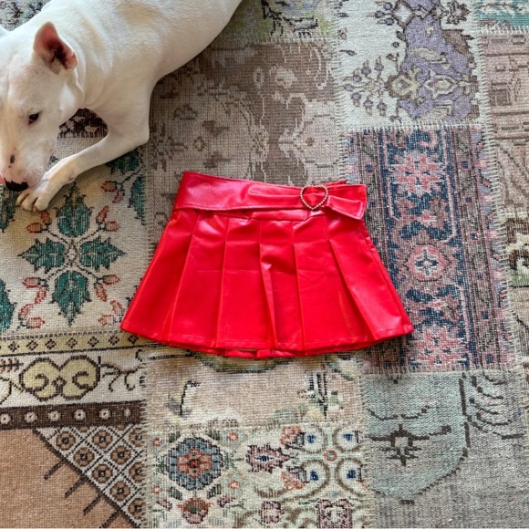 NWT HEART BUCKLE MORE TO COME MILLIE PLEATED MINI SKIRT in RED - Picture 6 of 7